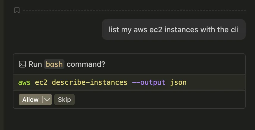 GitHub Copilot generating EC2 list command