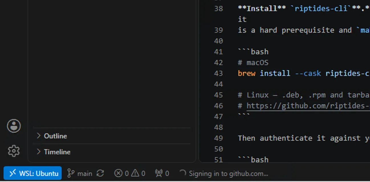 VS Code connected to a WSL2 distribution